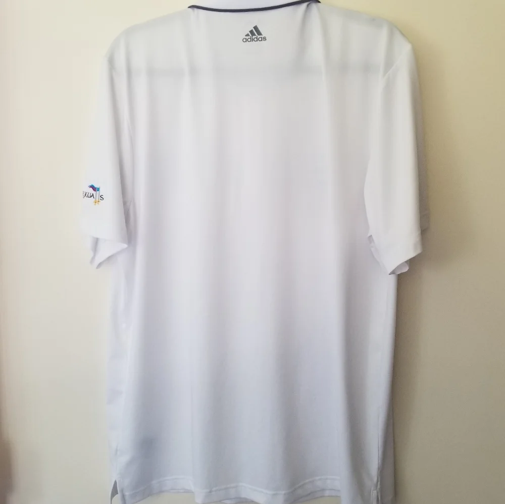 EUC Adidas Golf Polo Shirt - Men's Large - White with Grey Stripes - EUC!